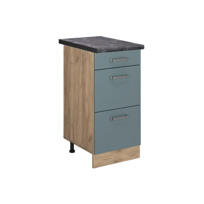 Vicco Meuble cuisine Bleu-gris/Chêne doré 40cm avec tiroirs plan de travail Anthracite
