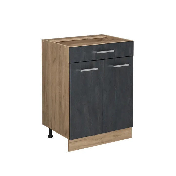 Vicco Meuble cuisine Béton noir/Chêne doré 60cm avec tiroir sans plan de travail