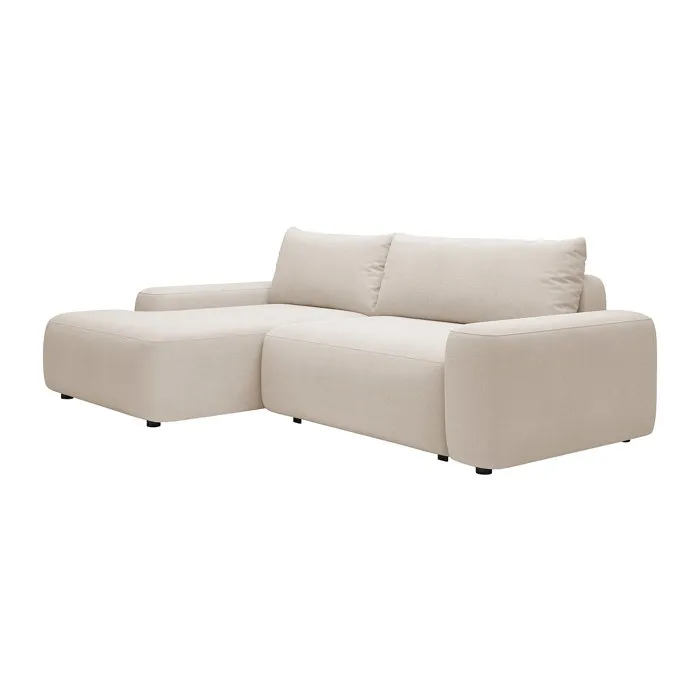 Canapé d'angle gauche convertible en tissu texturé beige DAVISO