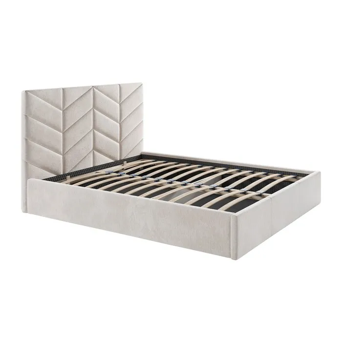 Lit coffre 140 x 190 cm - Tissu texturé - Crème - JUSTANI