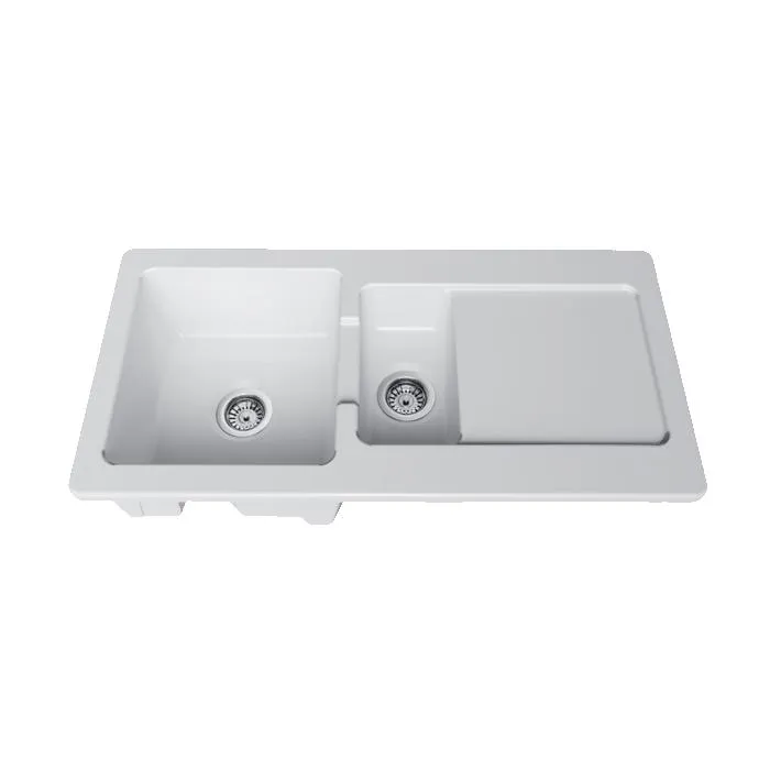 Évier céramique blanc VitrA ARKITEKT 1 bac et demi - 1 égouttoir