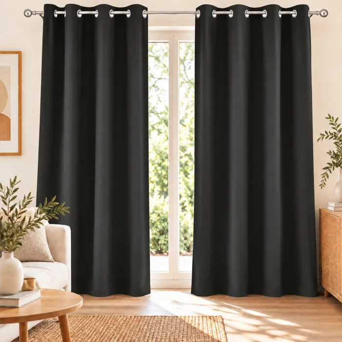Rideau obscurcissant à œillets 135 x 240 cm Lot de 2 Uni Noir