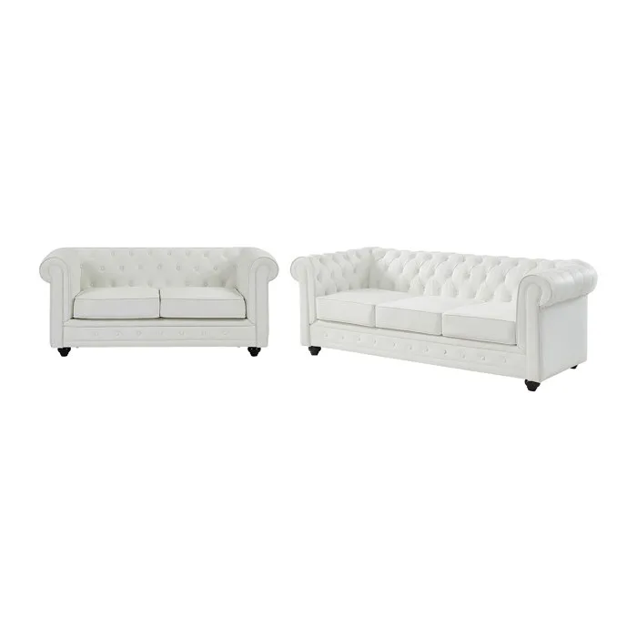 Canapés 3 places et 2 places en simili blanc CHESTERFIELD