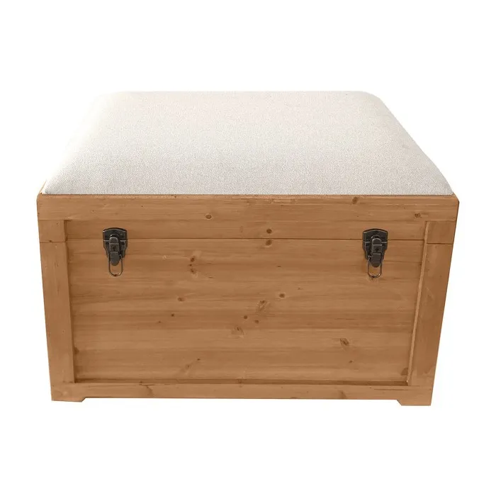 Banc coffre avec coussin en lin - L. 80 x P. 40 x H. 53 cm - Naturel et beige - TURZA