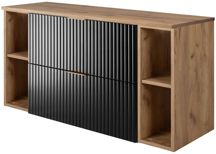 Meuble sous vasque FLOW NOIR 120 cm avec 2 x l'étagères - extensions et plan CHÊNE