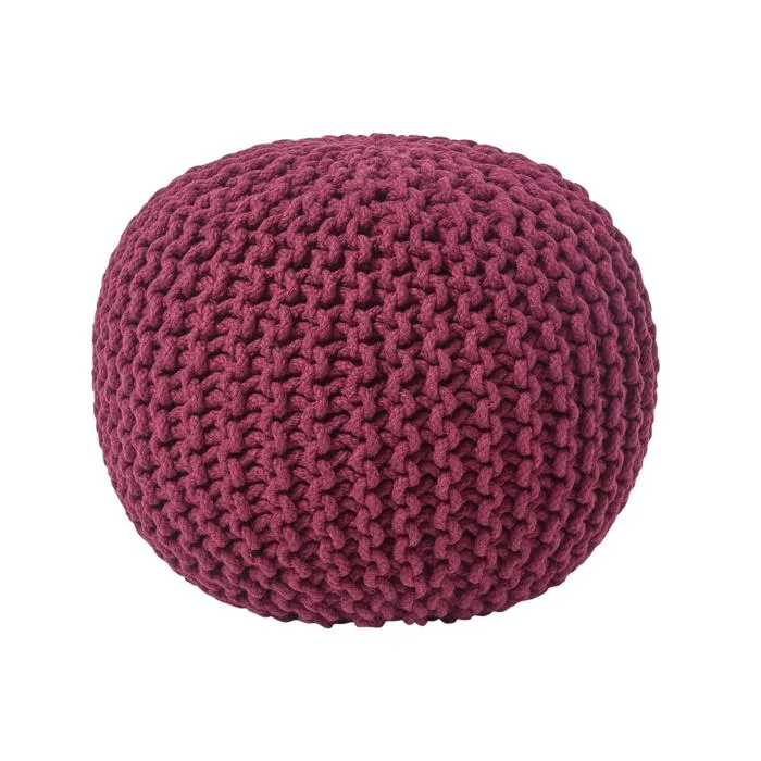 Pouf Rond Tressé En Tricot Prune - Homescapes