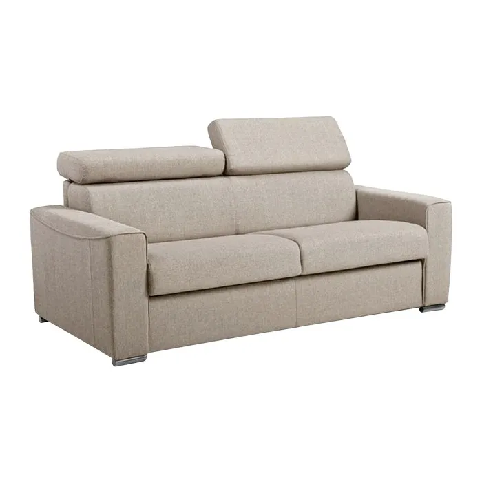 Canapé 3 places convertible express en tissu beige avec assise mémoire de forme - Couchage 140 cm - Matelas 18 cm VIZIR