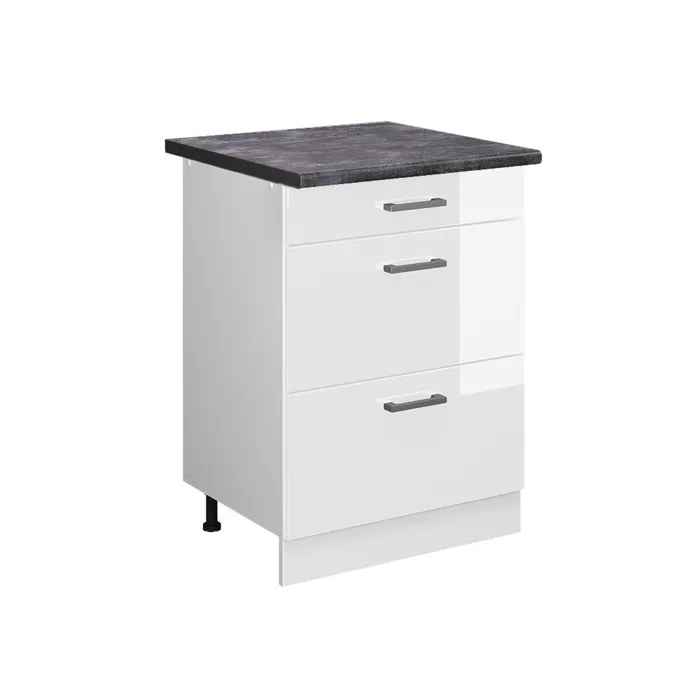 Vicco Meuble cuisine Blanc Haute brillance/Blanc 60cm avec tiroirs plan de travail Anthracite