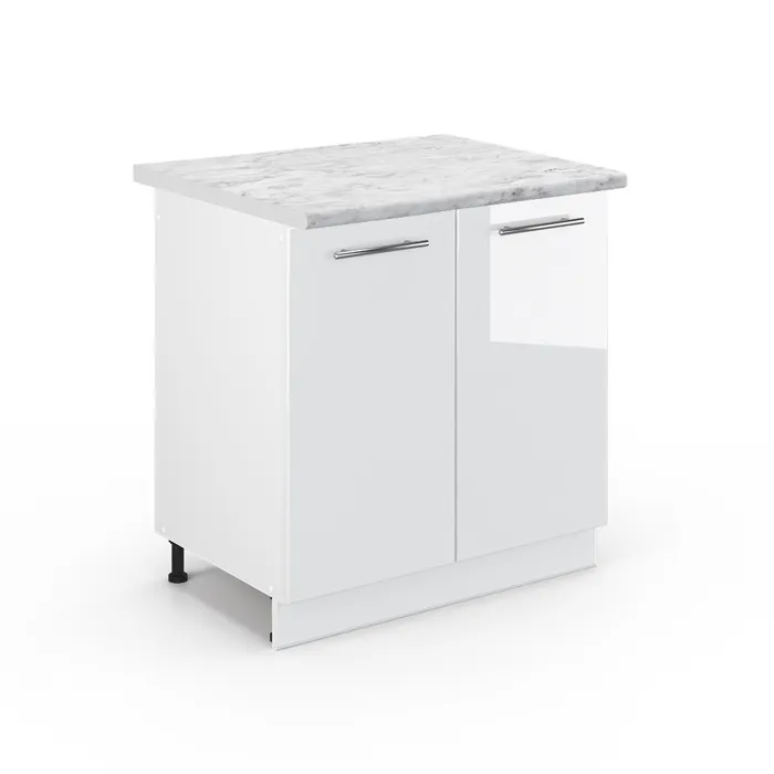 Vicco Meuble bas sous-évier Blanc Haute brillance/Blanc 80cm plan de travail Marbre