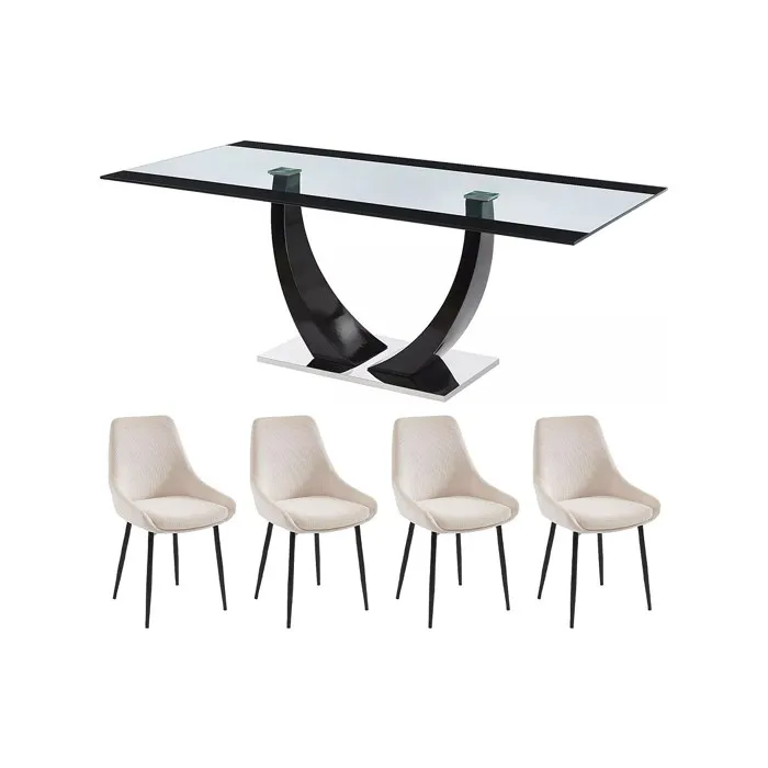 Ensemble table MEZZO II + 4 chaises MASURIE - Transparent et crème