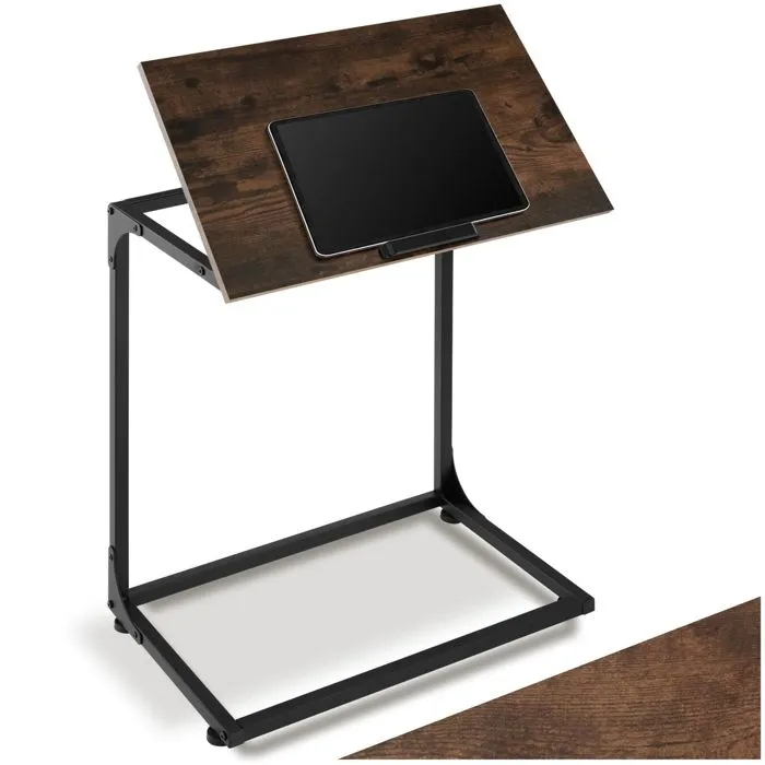 Table D'appoint 55 X 35 X 66,5 Cm En Panneau Aggloméré Bois Foncé