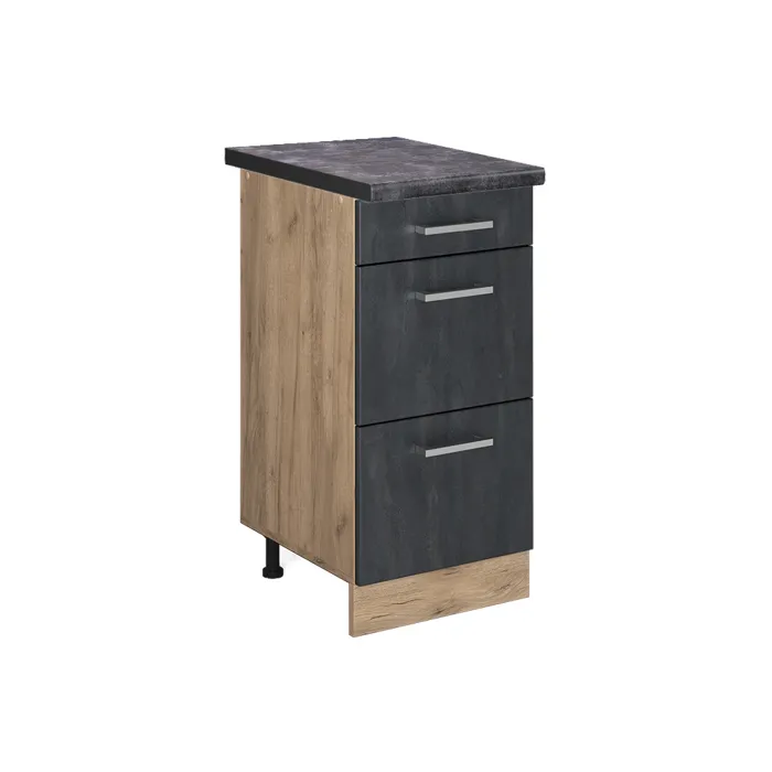 Vicco Meuble cuisine Béton noir/Chêne doré 40cm avec tiroirs plan de travail Anthracite