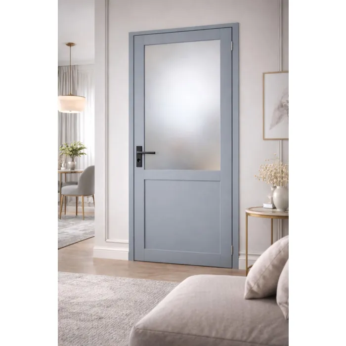 Bloc Porte Athena Gris Clair Vitrée H204 X L73 Cm Côte Tableau P.gauche,poignee Gd Menuiseries