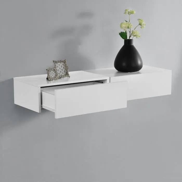 2 Etagères Murales pour Chambre avec 2 Tiroirs Blanc Mat 46 x 30 x 15cm en.casa