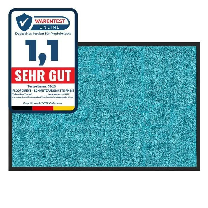 Karat - Tapis De Porte Paillasson Rhine Turquoise 40 X 60 Cm - Fibres Polyamide Haute Qualité - Sous-couche Antidérapante - Lavable À 30°c