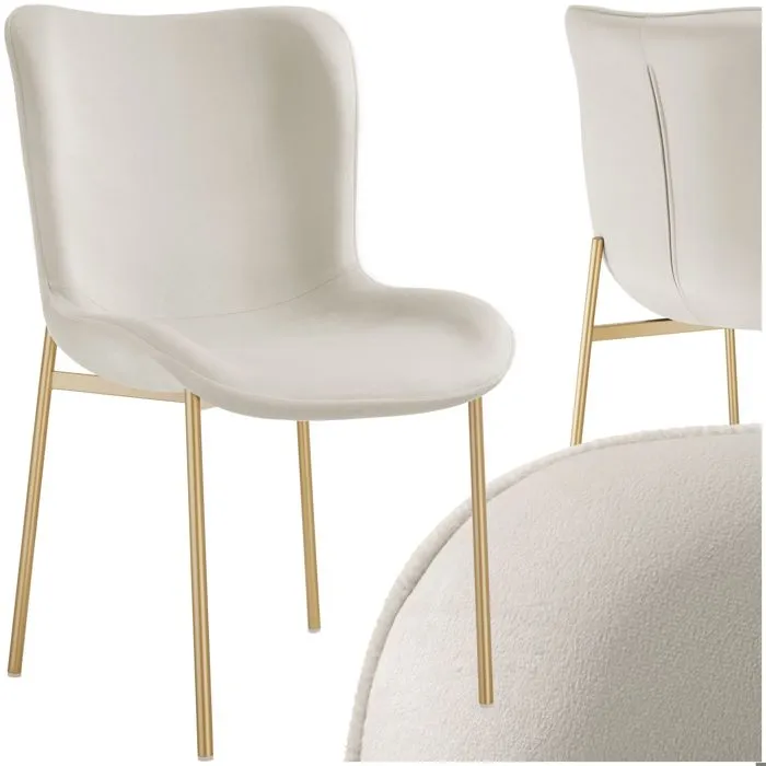 Chaise Rembourrée Aspect Velours Forme Ergonomique Dossier Haut Beige