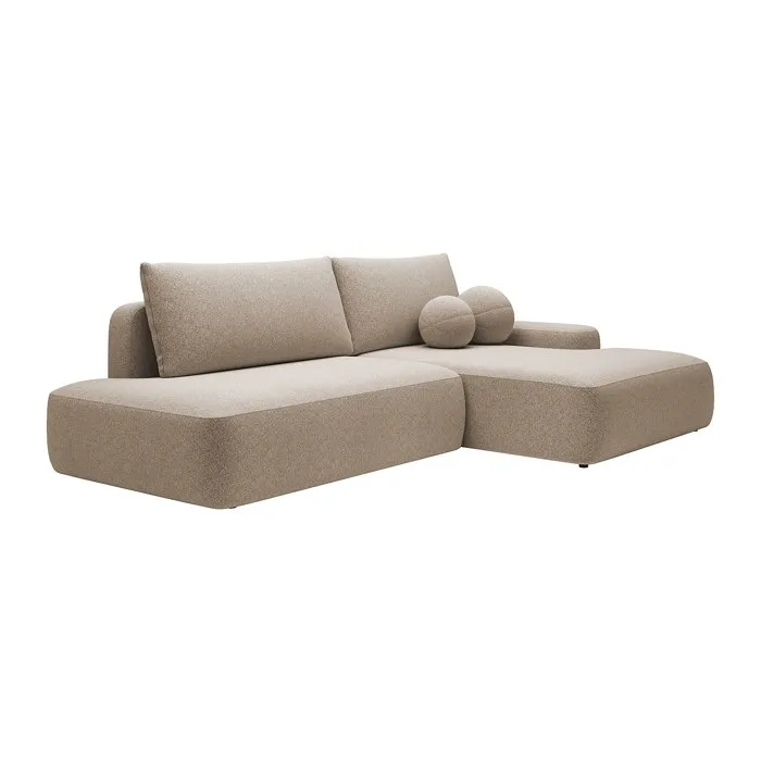 Canapé d'angle droit ouvert convertible en tissu chiné taupe DAVISO