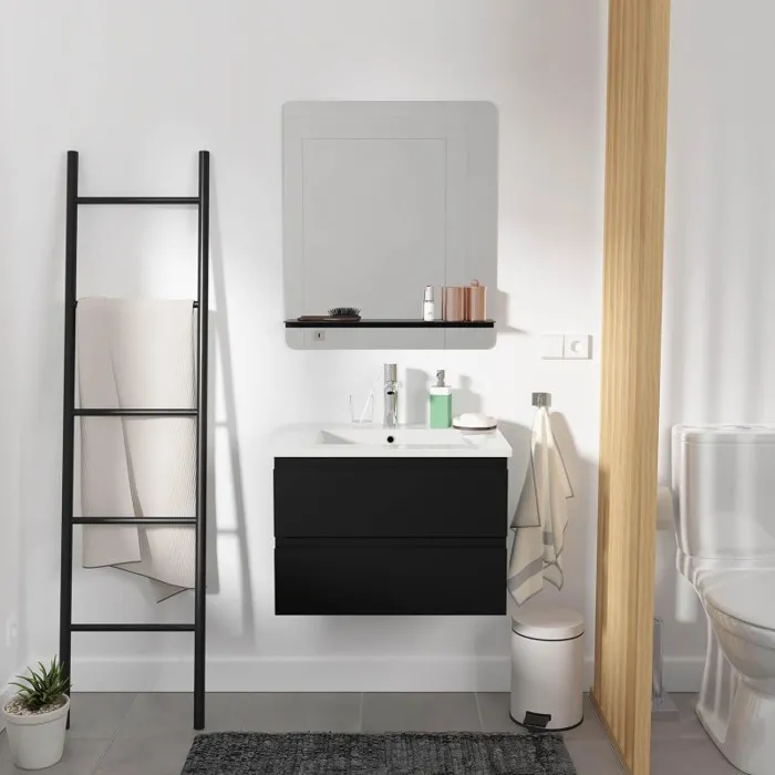 Ensemble meuble simple vasque 60cm avec vasque et miroir SORRENTO Noir