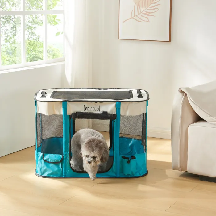 Parc pliable pour chiens Mörbylaanga 70 x 55 x 45 cm bleu beige en.casa