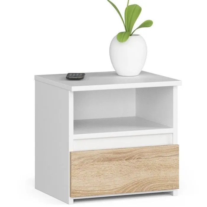 Table de chevet AKORD CL1 Blanche 40 cm 1 tiroir couleur Chêne Sonoma 40x35x40 cm