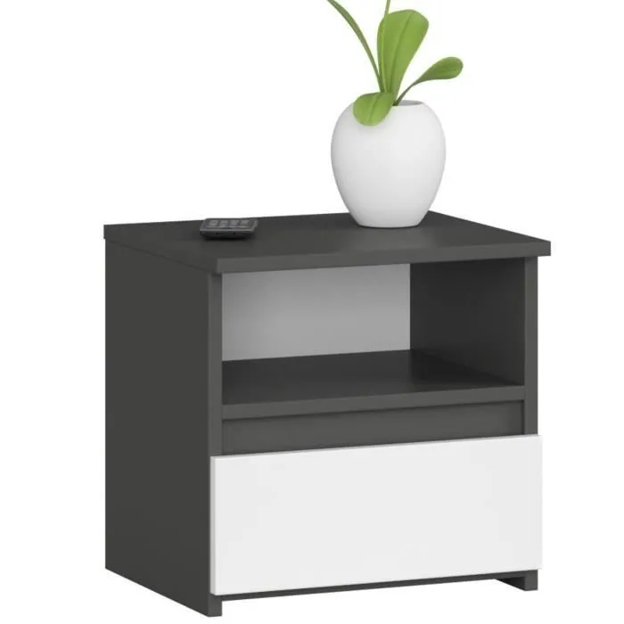 Table de chevet AKORD CL1 Gris Graphite 40 cm 1 tiroir couleur Blanc 40x35x40 cm