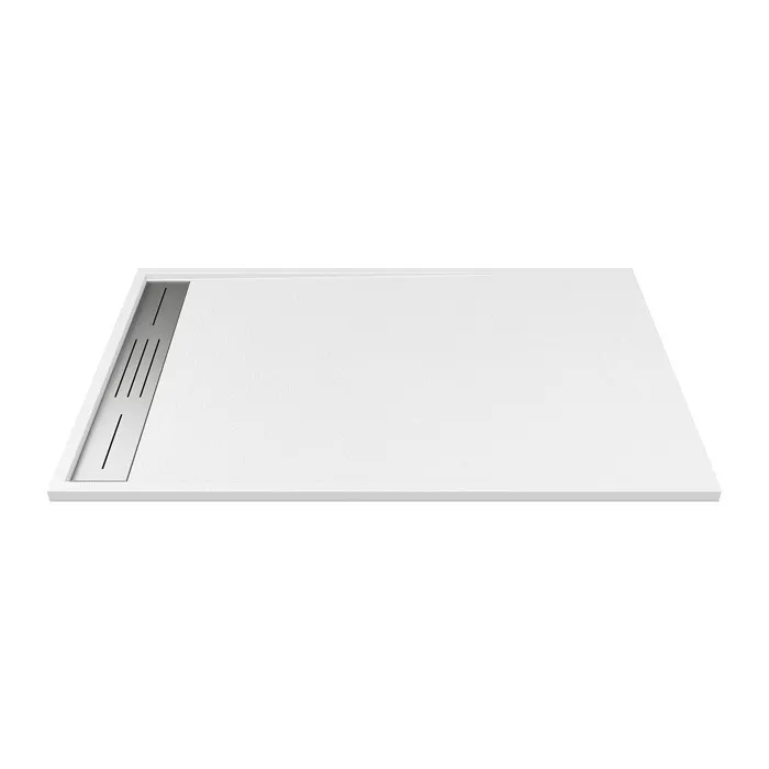 Receveur de douche extra plat à poser ou à encastrer recoupable en résine SMC - Blanc - 140 x 80 cm - LYROSA