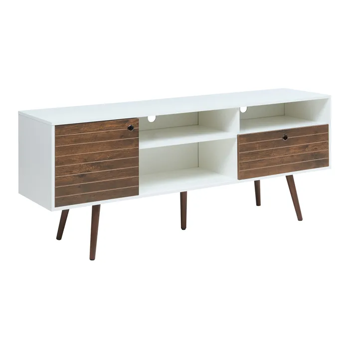 Meuble TV Vare 165 x 40 x 66 cm blanc effet noyer en.casa