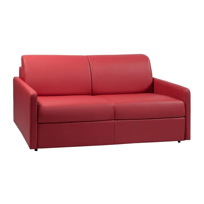 Canapé 3 places convertible express en simili rouge avec assise mémoire de forme - Couchage 140 cm - Matelas 18 cm CALIFE