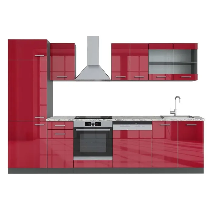 Vicco Cuisine Rouge brillant/Anthracite 300cm, PT Marbre