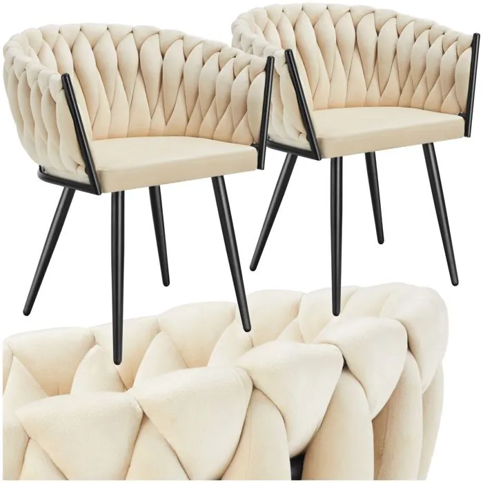 Lot 2 Chaises De Salle À Manger En Velours Design Noué Sables