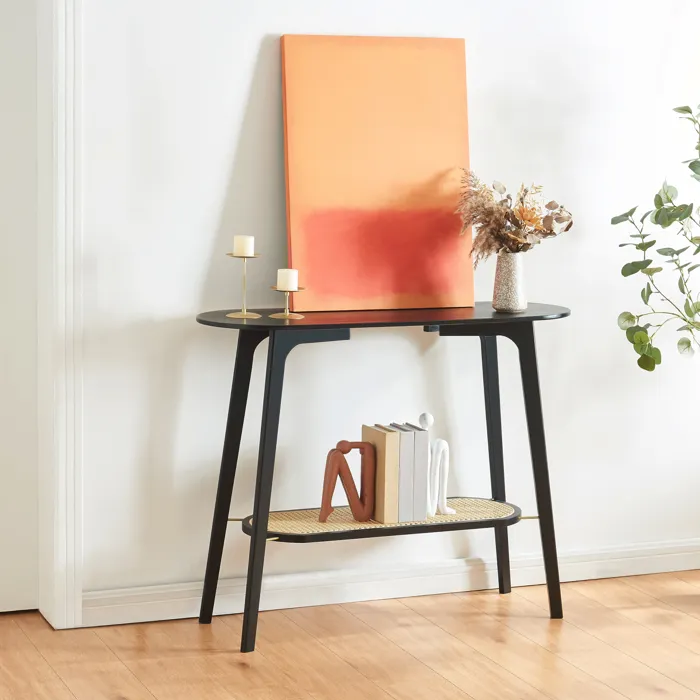 Table console Taivalkoski bambou 100 x 35 x 80 cm noir effet rotin en.casa