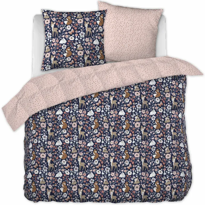 Housse de couette réversible 240 x 220 cm + 2 taies d'oreiller 60 x 60 cm Coton 57 fils Forêt Enchantée