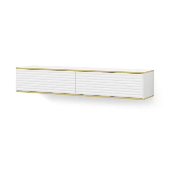 Meuble Tv Suspendu "subi" - Blanc/doré - L 180 Cm