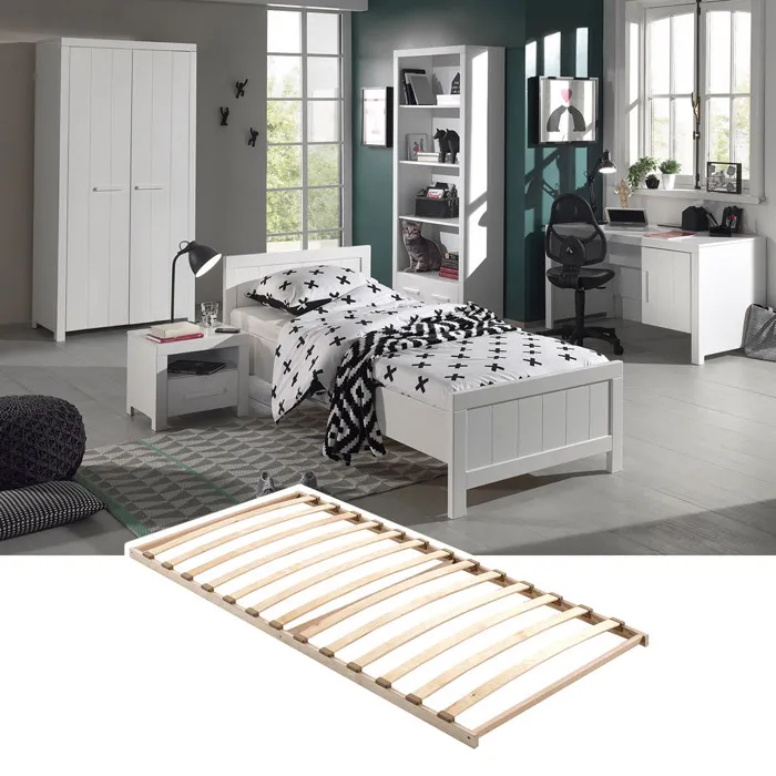 GASTON - Lit 90x200cm + Sommier + Chevet + Armoire 2P + Pack Bureau