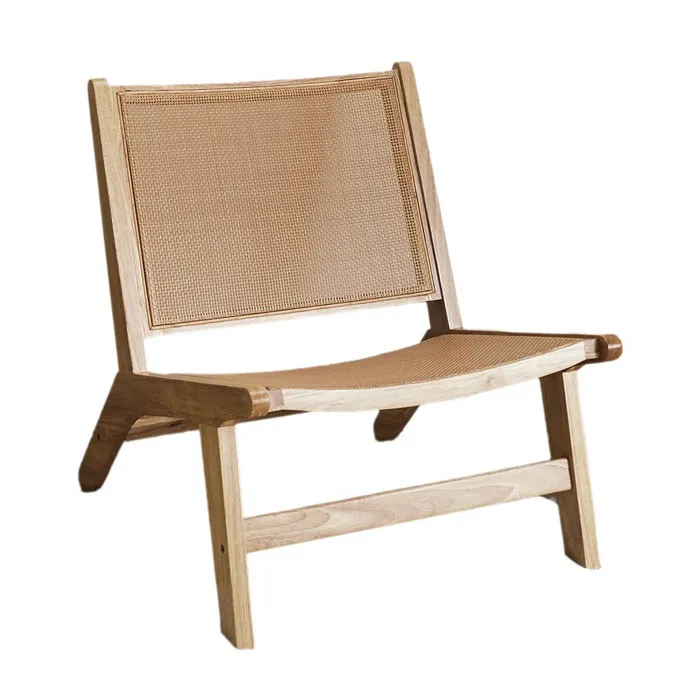 Maya - Fauteuil Bas Effet Bois Et Façades Rotin