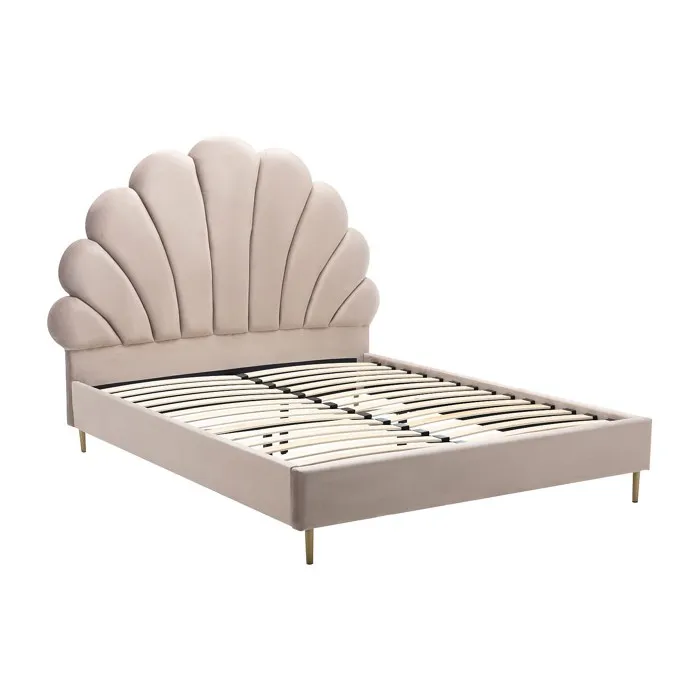 Lit coquillage 160 x 200 cm - Velours - Beige - LIVAYA