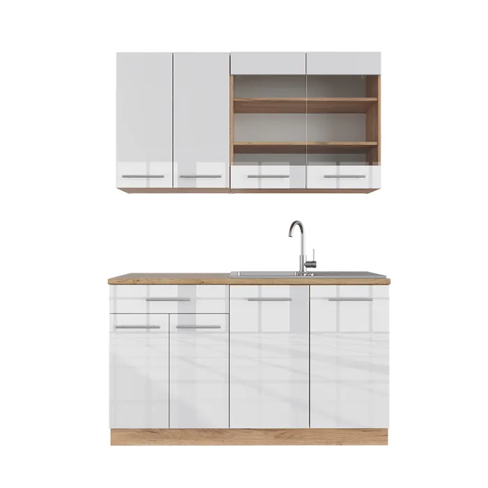 Vicco Cuisine Blanc brillant/Chêne doré 140cm sans PT