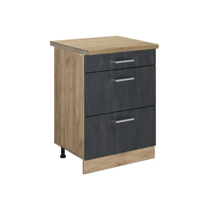 Vicco Meuble cuisine Béton noir/Chêne doré 60cm avec tiroirs plan de travail Chêne doré