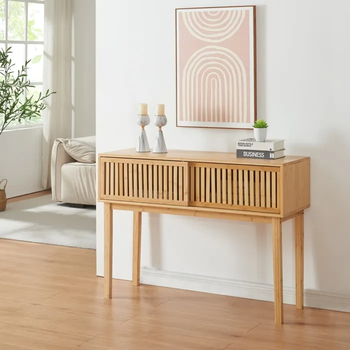 Table console Ypäjä bambou 110 x 39 x 81 cm naturel en.casa