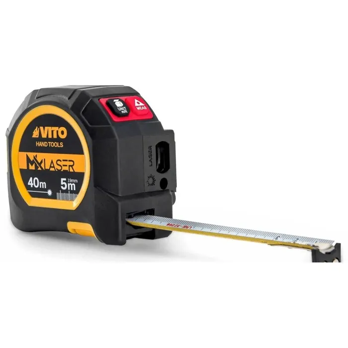 Ruban métrique 5m et Laser télémètre 40m Affichage rétro éclairé IP54 Affichage LCD Rétroéclairé Recharge USB-C VITO