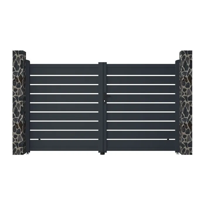 Portail électrique battant aluminium ajouré L305 x H183 cm anthracite - PRIMO