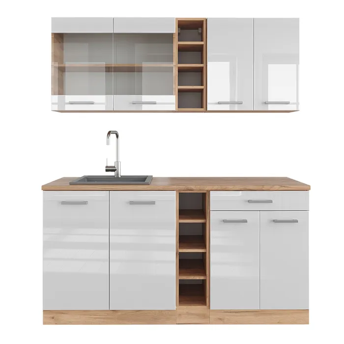 Vicco Cuisine Blanc brillant/Chêne doré 160cm sans PT