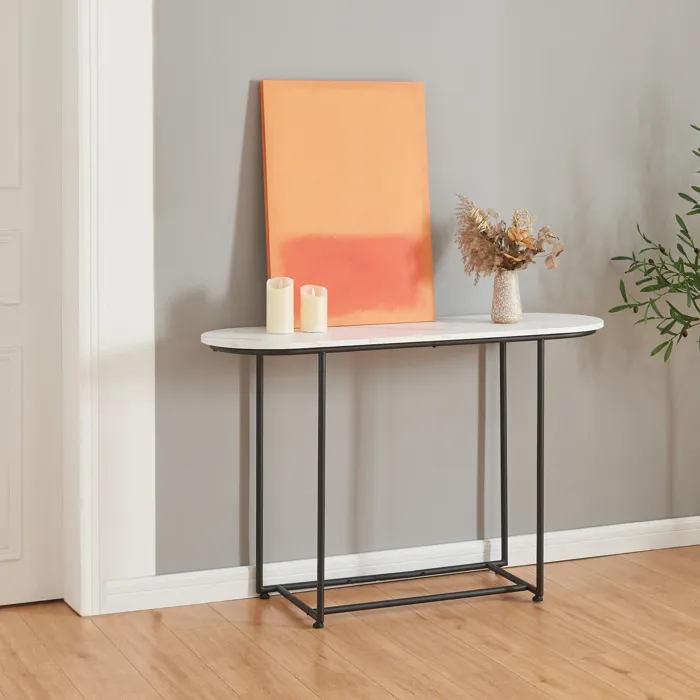 Table console Nordfron 120 x 40 x 75 cm noir effet marbre blanc en.casa