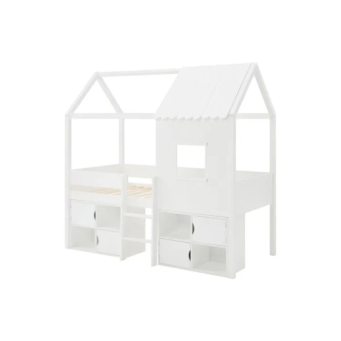 Lit mi-hauteur cabane 90 x 190 cm - Pin et MDF - Blanc - VALESKIA