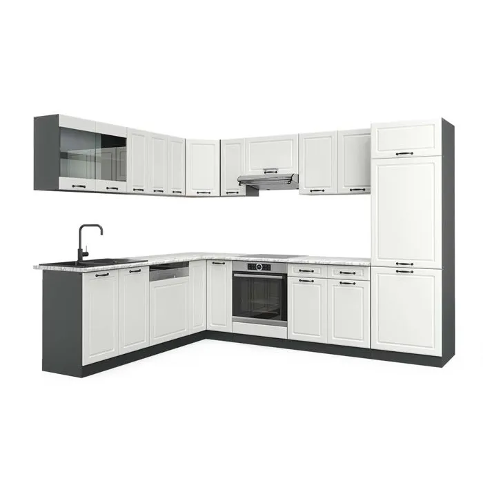 Vicco Cuisine en angle Blanc campagne/Anthracite 287 x 227 cm, PT Marbre