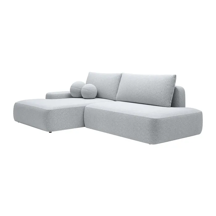 Canapé d'angle gauche ouvert convertible en tissu chiné gris clair DAVISO