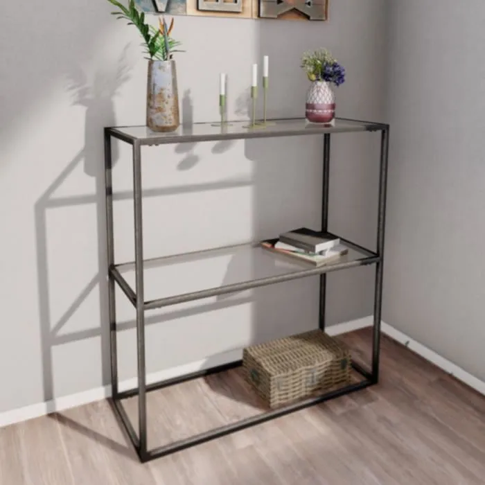 Table console Konnevesi verre trempé 85 x 80 x 30 cm noir transparent en.casa