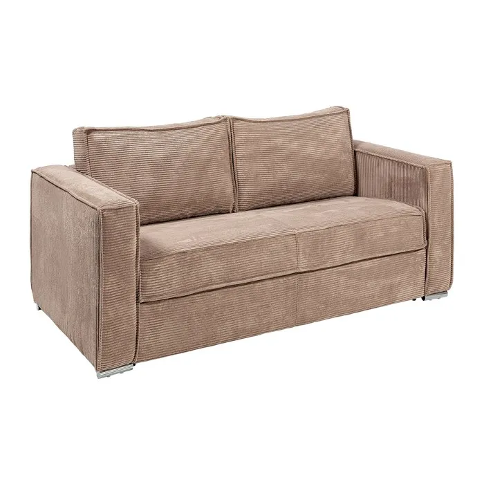 Canapé 3 places convertible express en velours côtelé taupe - Couchage 140 cm - Matelas 14 cm LORETO
