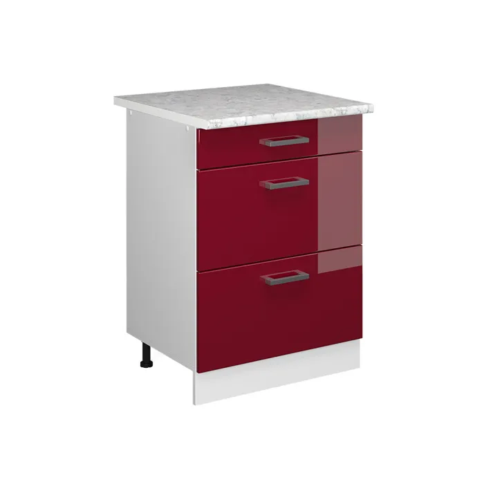 Vicco Meuble cuisine Rouge brillant 60cm avec tiroirs, PT Marbre