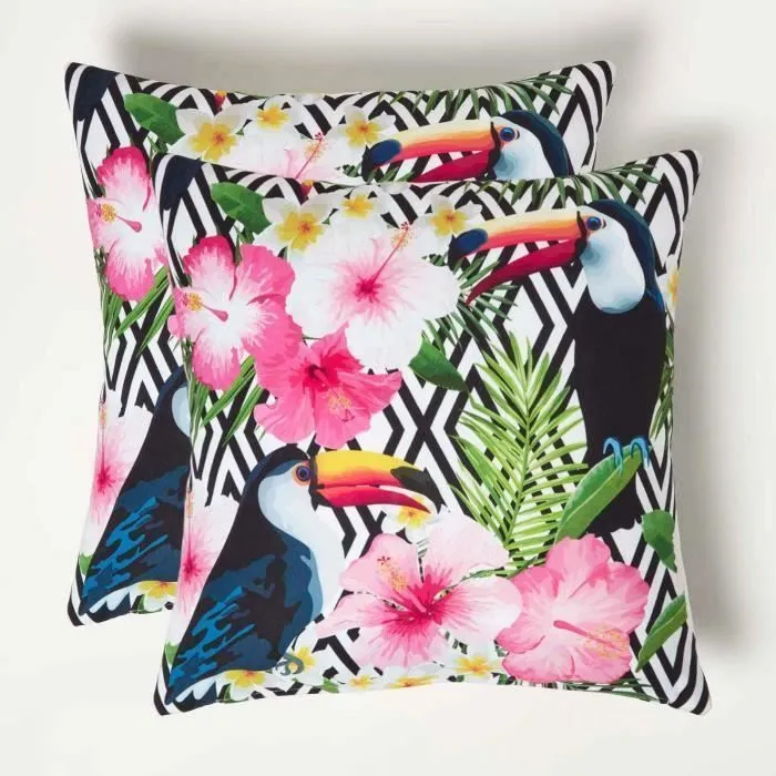 Coussin extérieur imperméable 45x45 cm Toucan Lot de 2 - HOMESCAPES